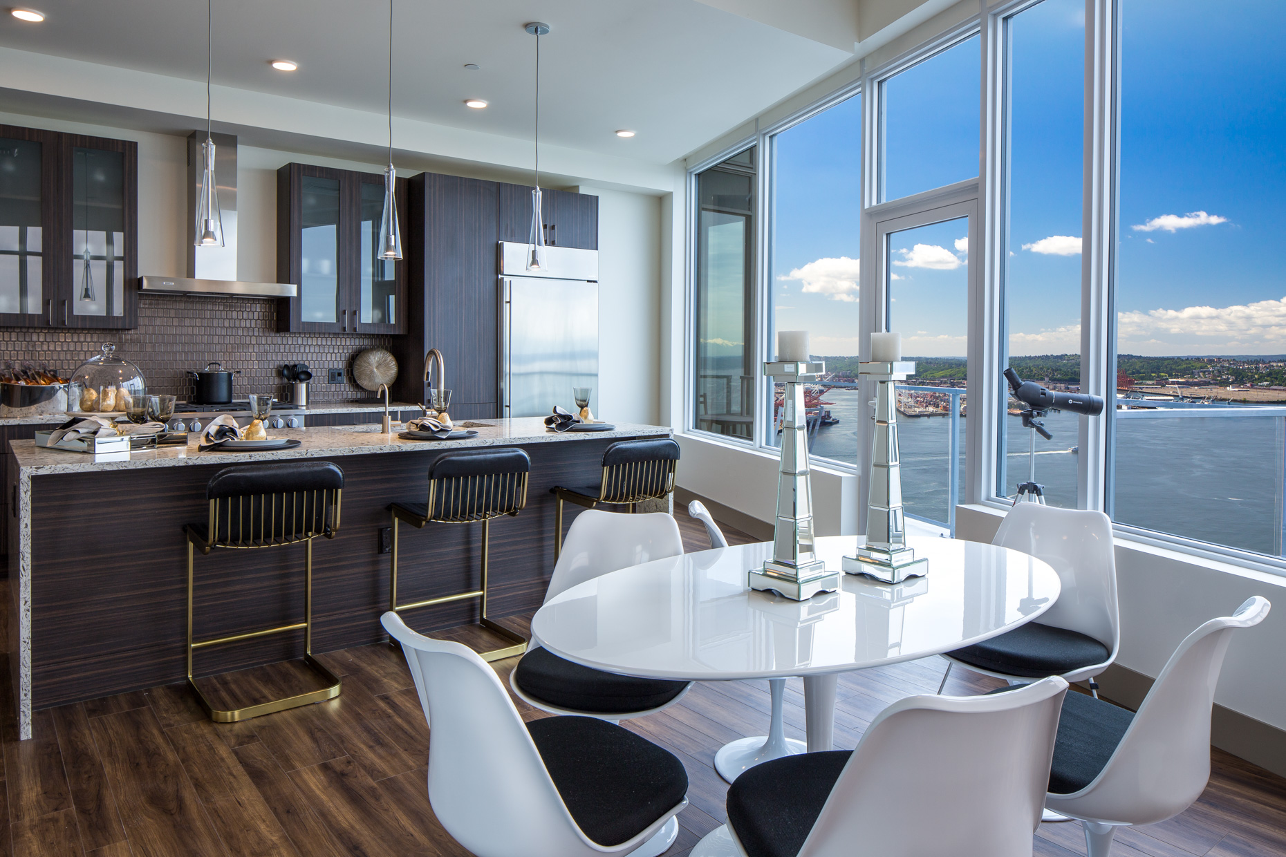 Penthouse Kitchen  and dining room with ocean views